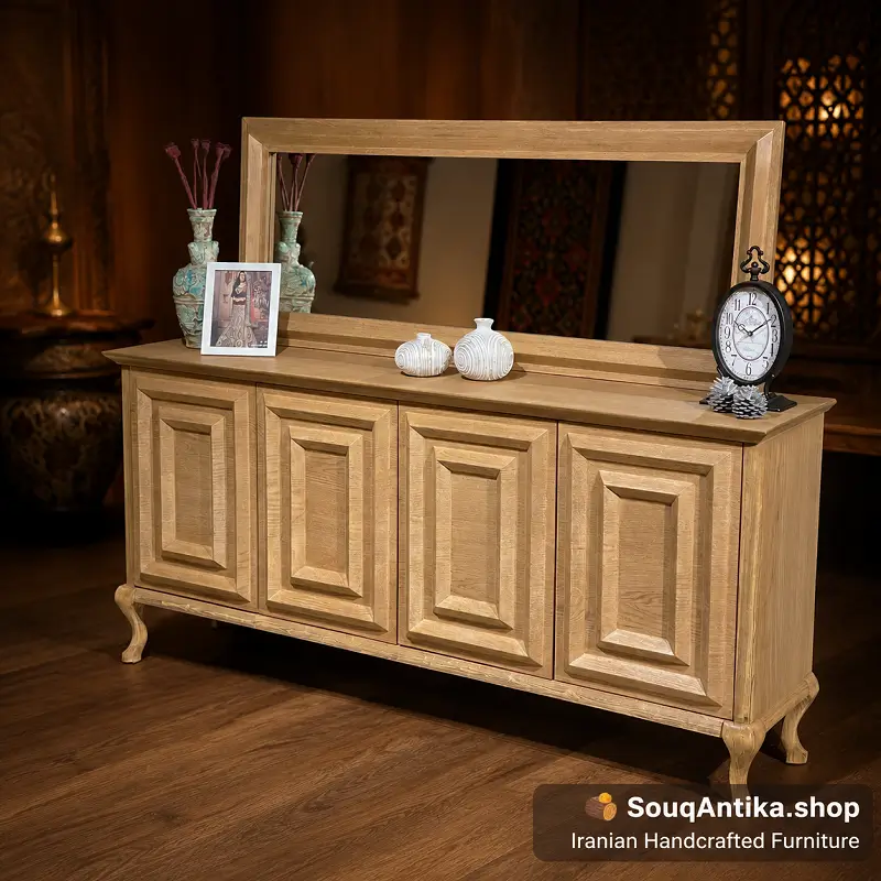 طقم كونسول ومرايا خشب سندبلاست نيوكلاسيك موديل CN195