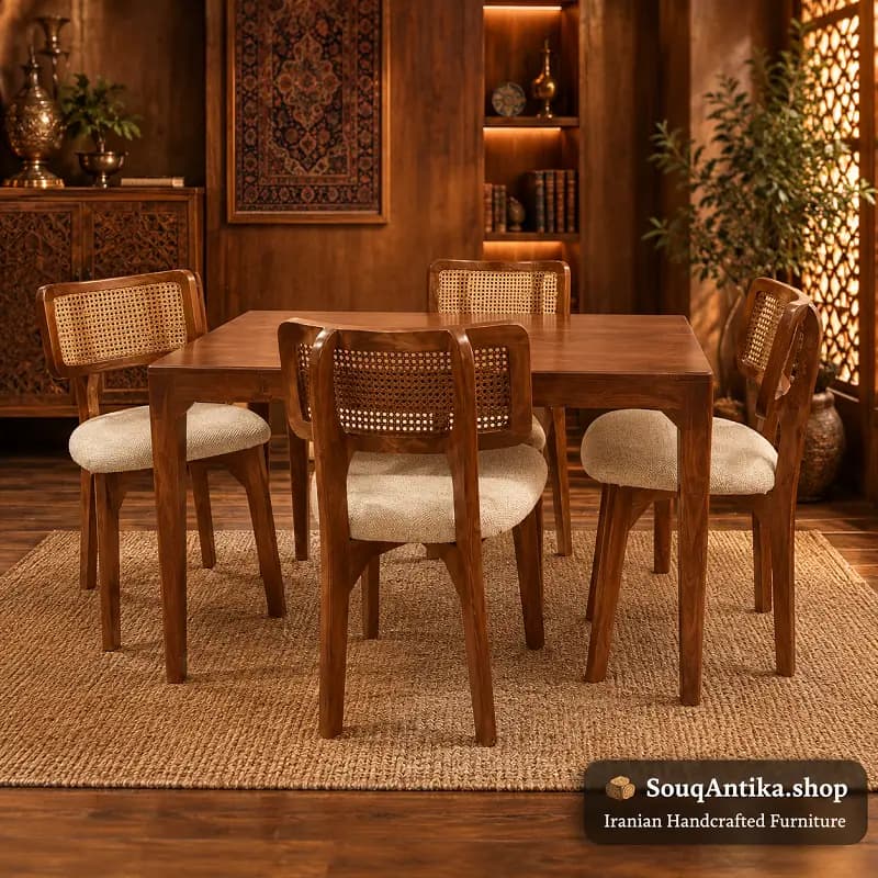 طاولة طعام تابان خشب وحصيرة